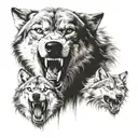 wolf showing teeth  protectin his two cubs tattoo design idea