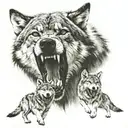 wolf showing teeth  protectin his two cubs tattoo design idea