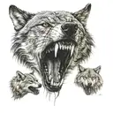 wolf showing teeth  protectin his two cubs tattoo design idea