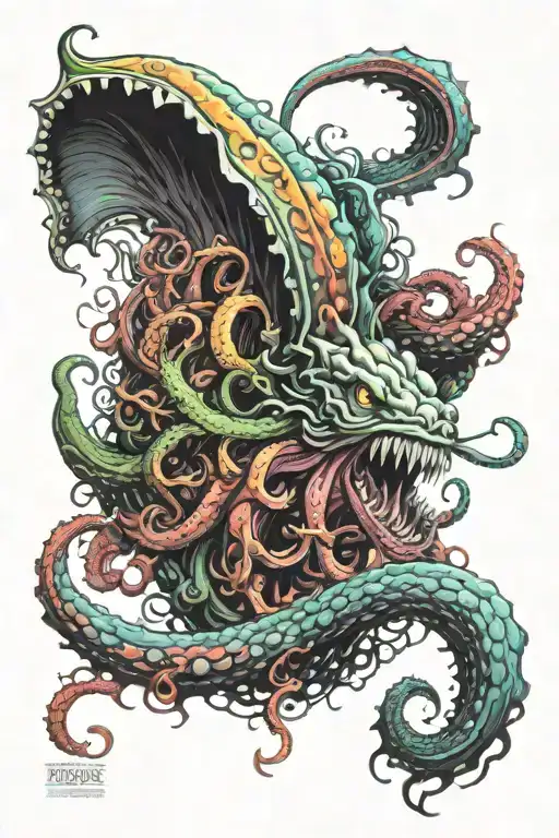 colorful attacking kraken tattoo design idea