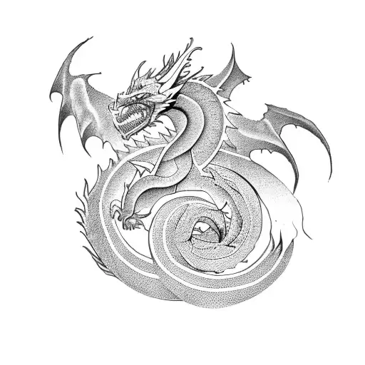 Craft a fitness-inspired tattoo featuring a powerful dragon in dotwork style tattoo design idea