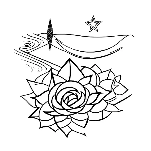Star and wave and elephant ear plant tattoo design idea