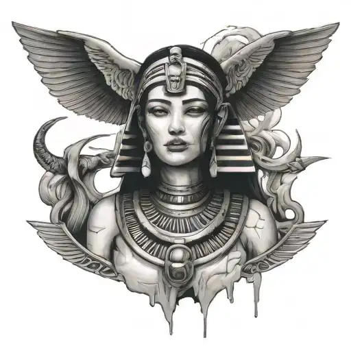 woman with egypt and japanese culture 3 stars tattoo design idea