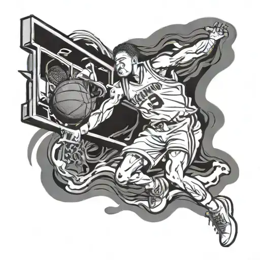 A basketball player soaring through the air for a slam dunk tattoo design idea