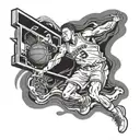 A basketball player soaring through the air for a slam dunk tattoo design idea