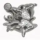 A basketball player soaring through the air for a slam dunk tattoo design idea