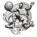 A basketball player soaring through the air for a slam dunk tattoo design idea