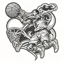 A basketball player soaring through the air for a slam dunk tattoo design idea