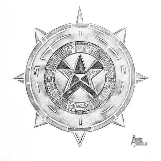 Aztec calendar with captain America shield and marvel characters  tattoo design idea