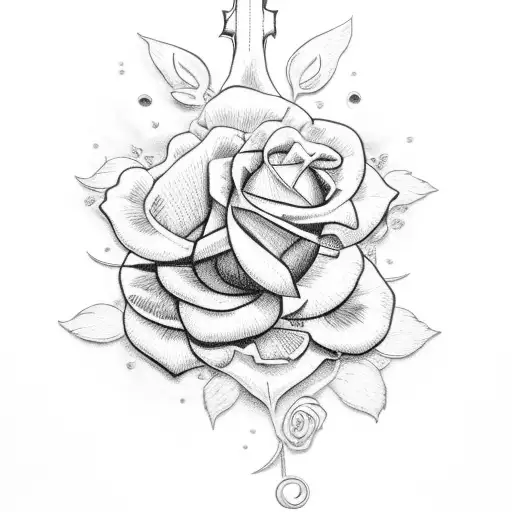  openwork Catholic cross with roses and climbing plants tattoo design idea