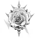  openwork Catholic cross with roses and climbing plants tattoo design idea