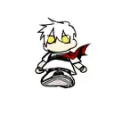 Chibi art full-body sketch of kratos god of war wearing modern street fashion outfit and sneakers chibi art style tattoo design idea