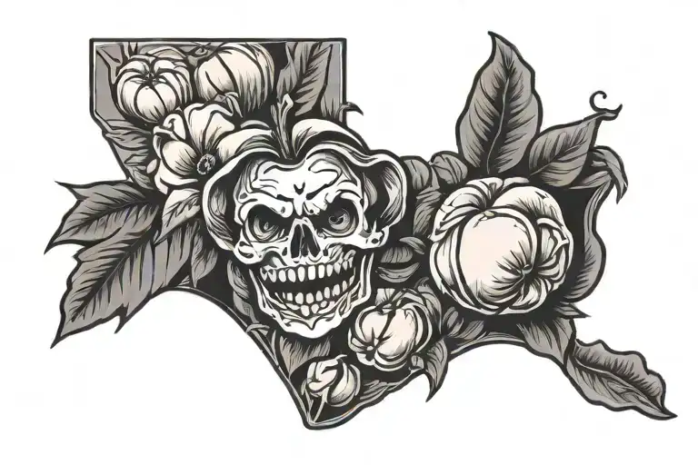 state of Texas and state of Georgia peach morphing tattoo design idea