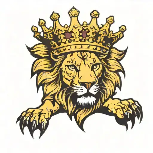 lion wearing 5 point simple king crown tattoo design idea