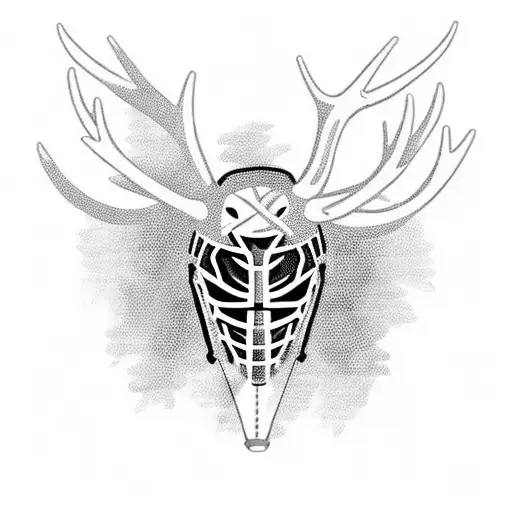 A blackwork tattoo of a hockey goalie mask adorned with antlers, symbolizing your love for both hockey and hunting tattoo design idea