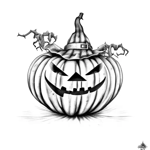 haunted house pumpkin scarecrow tattoo design idea