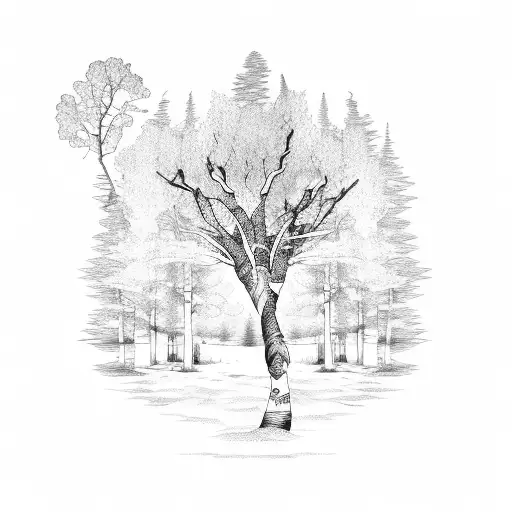 aspen, oak and willow tree intertwined  tattoo design idea