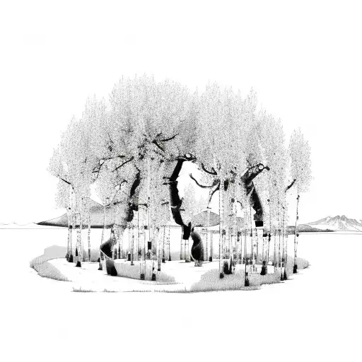 aspen, oak and willow tree intertwined  tattoo design idea