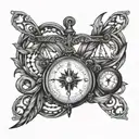 A scale of justice intertwined with a compass tattoo design idea