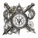 A scale of justice intertwined with a compass tattoo design idea