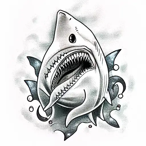 shark in a tailcoat with a glass of wine and blood on his teeth tattoo design idea