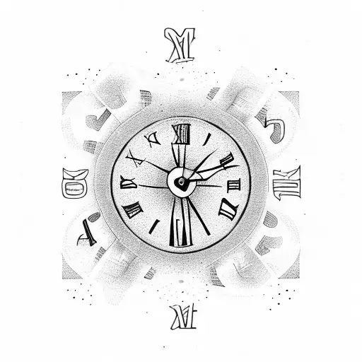 a clock with two calender dates at the bottom and cards showing the number 5 and 10 tattoo design idea