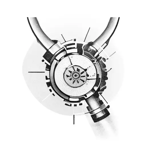 Mechanical arm holding a futuristic computer chip tattoo design idea