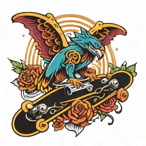 modern Retro skateboard tattoo design idea