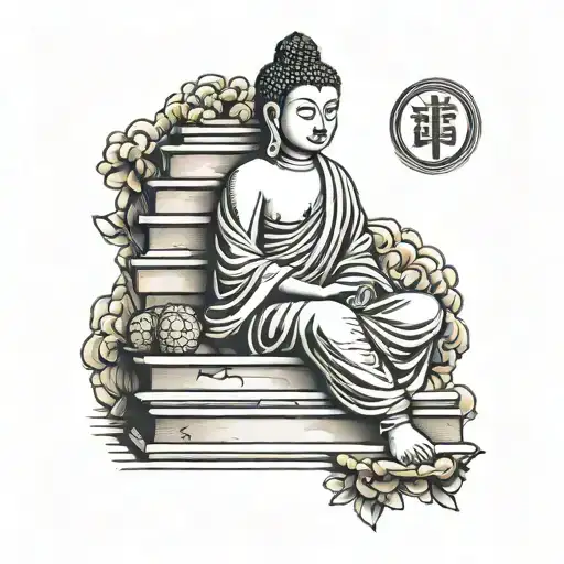 Gautama Buddha sitting on the stairs tattoo design idea