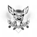 A black-grey tattoo of a baby deer, cute, pretty tattoo design idea