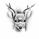 A black-grey tattoo of a baby deer, cute, pretty tattoo design idea