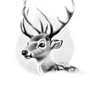 A black-grey tattoo of a baby deer, cute, pretty tattoo design idea