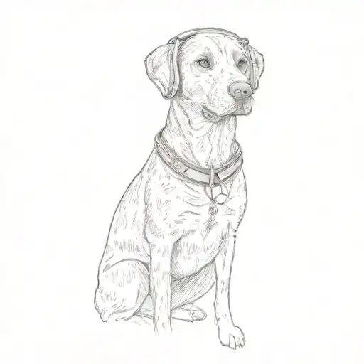 a black labrador retriever wearing headphones listening to music tattoo design idea