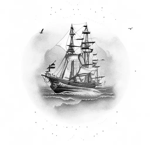 Tall ships at battle with crossed cannons and swallows tattoo design idea