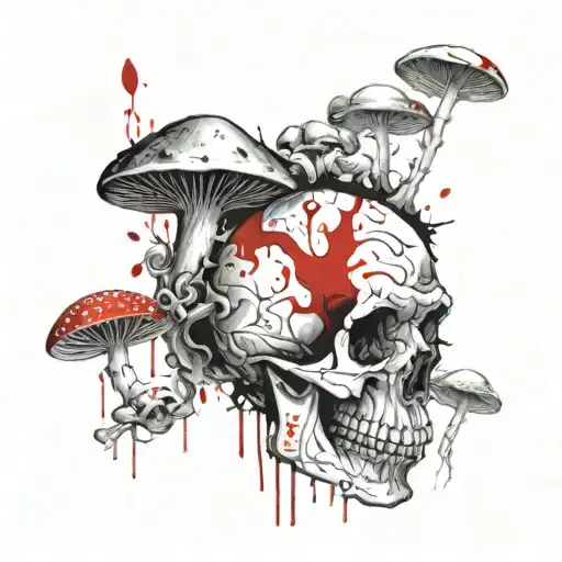 mushroom, skull tattoo design idea