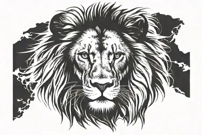 male lion head silhouette with the sun rising inside the male lion head silhouette instead of detailed lion face tattoo design idea