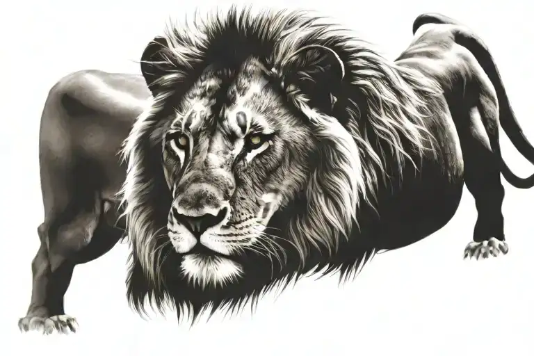Outline of a male lion, and within the outline is a sun rising tattoo design idea