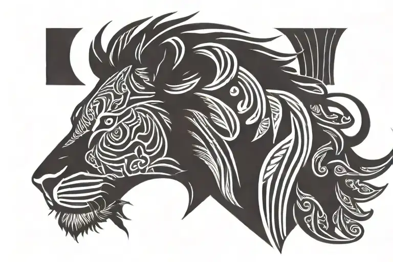 Silhouette of lion with sun rising within the silhouette  tattoo design idea