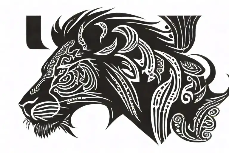 Silhouette of lion with sun rising within the silhouette  tattoo design idea