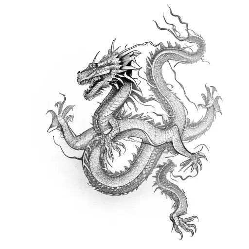 A movie reel intertwined with a dancing dragon tattoo design idea