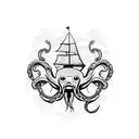 pirate ship storm octopus tattoo design idea