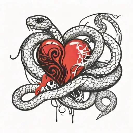Snake guarding a heart tattoo design idea