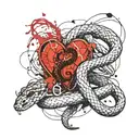 Snake guarding a heart tattoo design idea