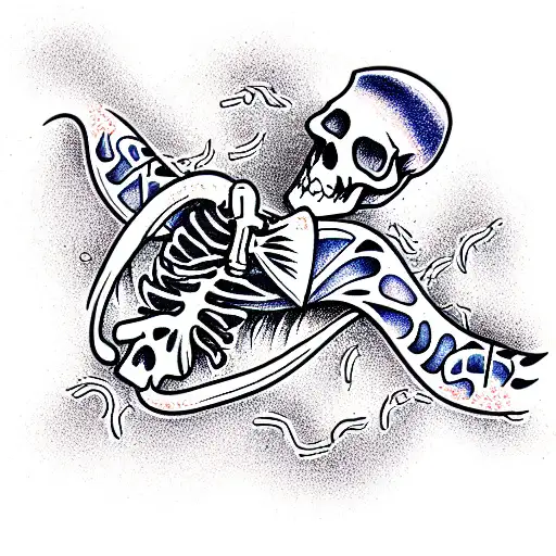 skeleton with hawaiian shirt on a beach tattoo design idea