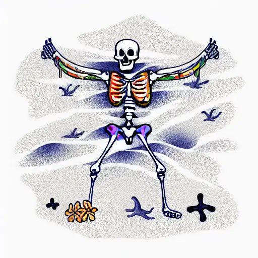 skeleton with hawaiian shirt on a beach tattoo design idea