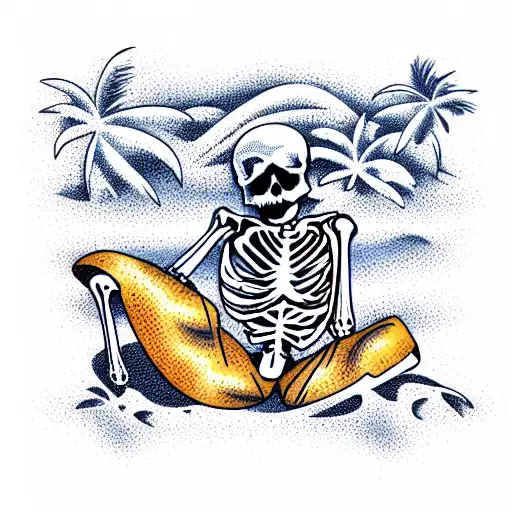 skeleton with hawaiian shirt on a beach tattoo design idea