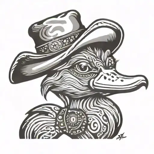 funky duck cowboy hat cigar smoke tattoo design idea