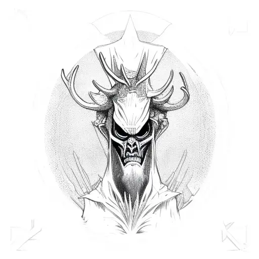 Wendigo, tarot card style, side profile   tattoo design idea