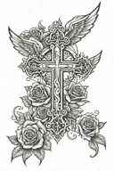 simple cross with roses and wings spread  tattoo design idea
