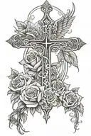 simple cross with roses and wings spread  tattoo design idea